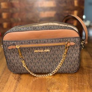 Michael Kors Signature Brown and Tan Crossbody Bag